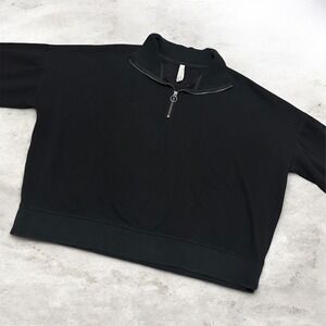 Athleta women's 2XL black quarter zip boxy sweatshirt fleece interior